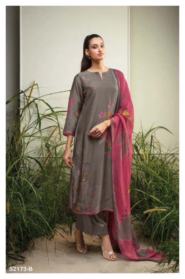 Ganga ainslee silk suit single piece | Grey