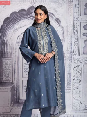 Naariti amiya linen cotton salwar suit for ladies blue