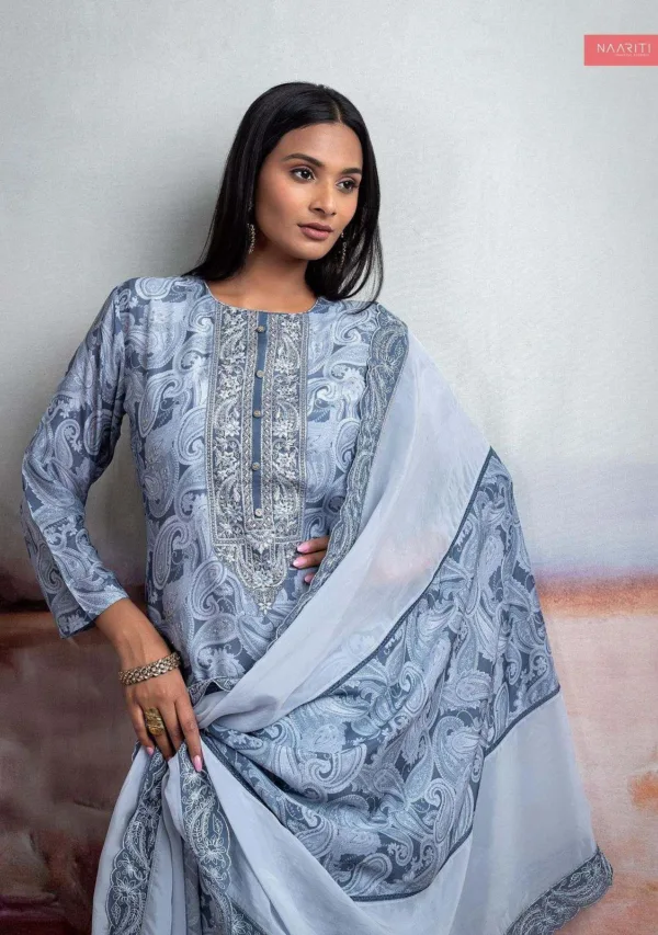 Naariti ditza pure silk suit with embroidery blue