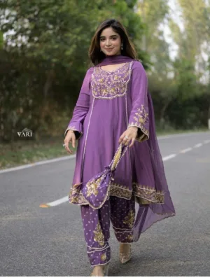 Punjabi Anarkali suit design purple