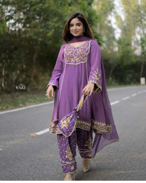 Punjabi Anarkali suit design purple