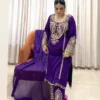 Punjabi salwar suit with hand embroidery purple