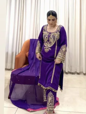 Punjabi salwar suit with hand embroidery purple