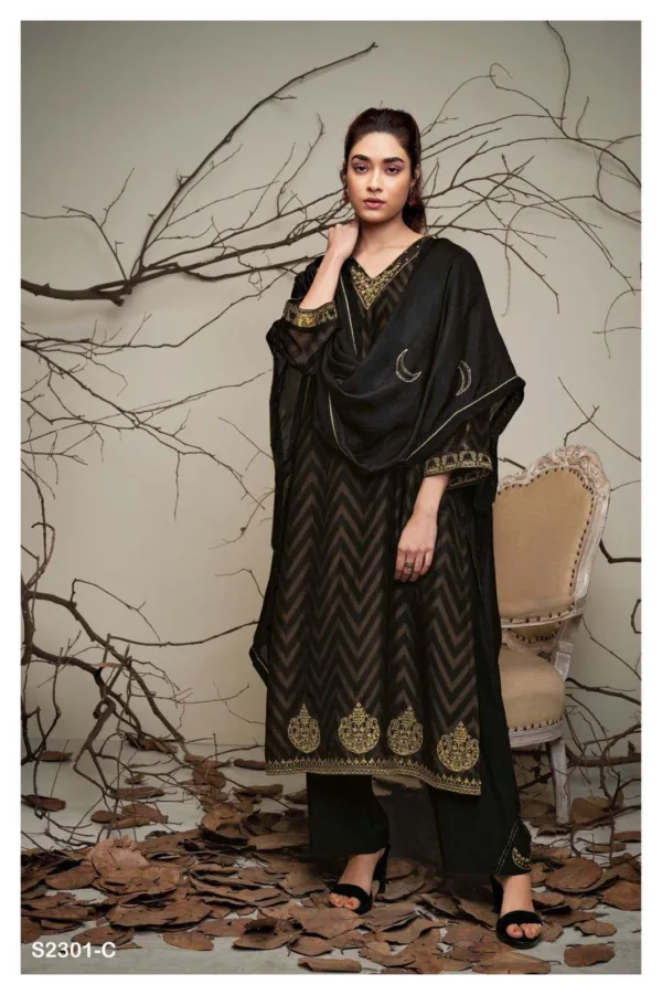 Ganga Clara pure silk suit neck design