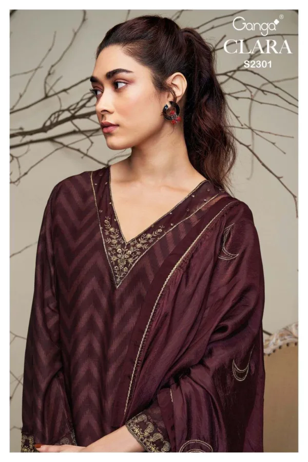 Ganga Clara pure silk suit neck design