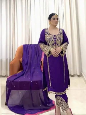 Punjabi salwar suit with hand embroidery | Purple