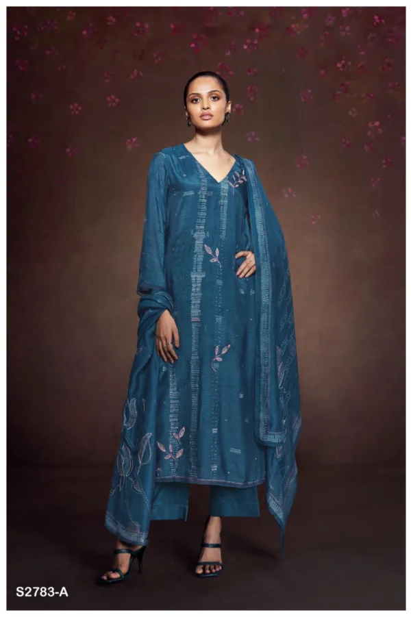 Ganga Sofia Printed silk handembroidery suit