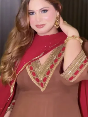Punjabi georgette suits with Hand embroidery | Brown