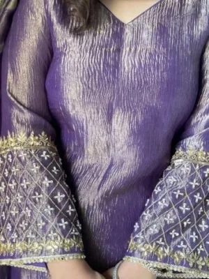 Purple Punjabi suit | Tissue silk suit