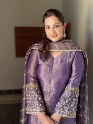 Purple Punjabi suit | Tissue silk suit