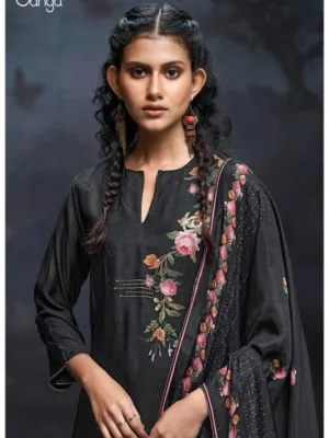 Ganga Fera silk suit set for ladies - Black