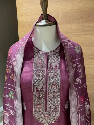 Naariti Tussar silk suits with embroidery - Pink