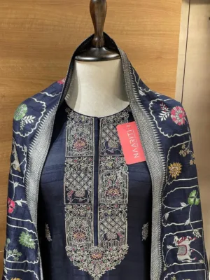 Naariti Tussar silk suits with embroidery - Blue