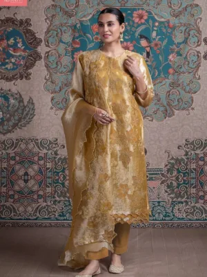 Naariti Nafia festive silk suits with embroidery - Golden