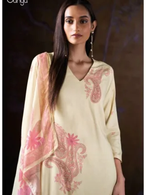 Ganga Ivriel suits winter wear  collection | pashmina suits - Off White