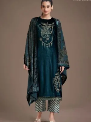 Luxury velvet suits for ladies | omtex ritha 21 - Blue