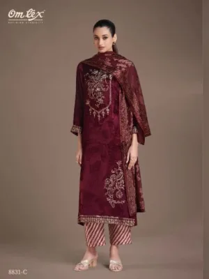 Luxury velvet suits for ladies | omtex ritha 21 - Maroon