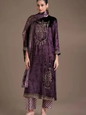 Luxury velvet suits for ladies | omtex ritha 21 - Purple