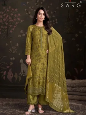 Sahiba zikra  party wear silk suit - Green