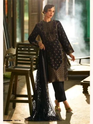 Varsha the woven garden velvet duppata suit set - Black