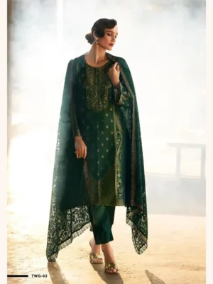 Varsha the woven garden velvet duppata suit set - Green