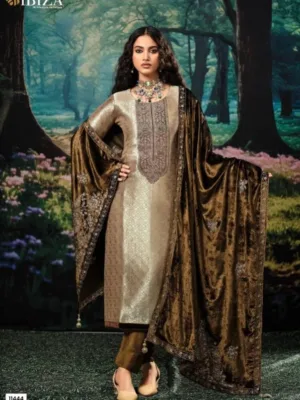 Ibiza Silk suit set with velvet duppta | winter suits - Brown