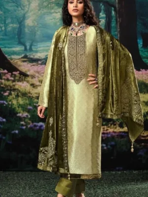 Ibiza Silk suit set with velvet duppta | winter suits - Green