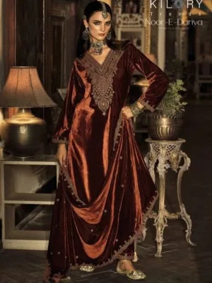 Kilory Party wear Velvet suit | Designer collection - Orange