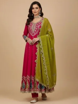 Red color Anarkali suit set for ladies