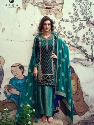Aiqa Velvora velvet suits for women party wear - Green
