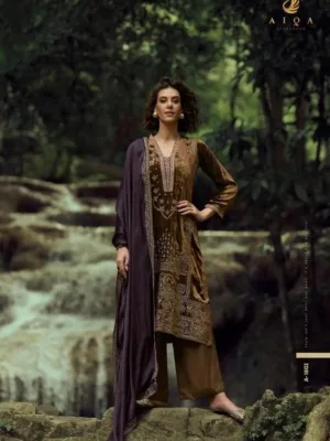 Aiqa Lake Velvet designer suits with price | Brown