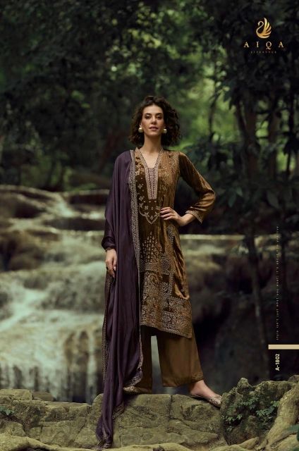 Aiqa Lake Velvet designer suits with price | Brown