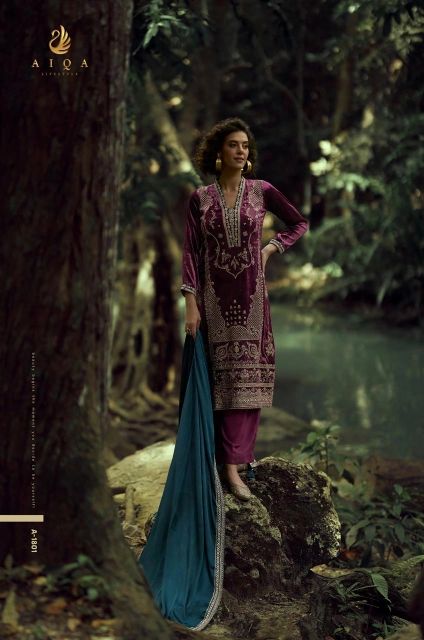 Aiqa Lake Velvet designer suits with price | pink