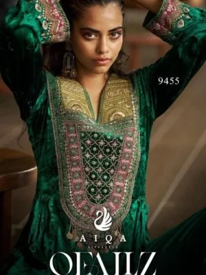 Green velvet suit | Winter party wear suits for ladies | Aiqa Qealiz
