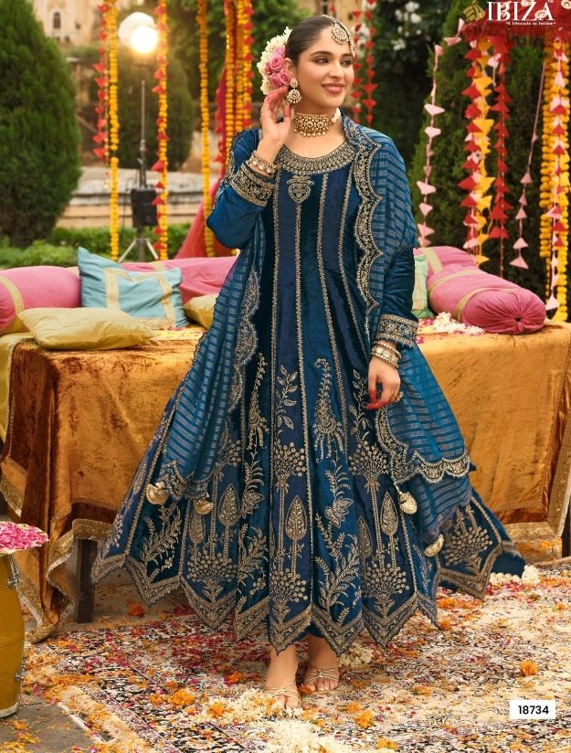 Ibiza anarkali 2 Blue velvet frock suit