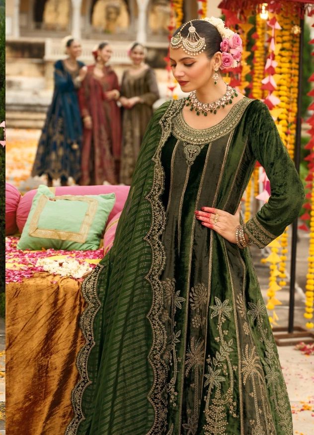 Ibiza anarkali 2 Green velvet frock suit