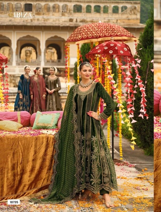 Ibiza anarkali 2 Green velvet frock suit