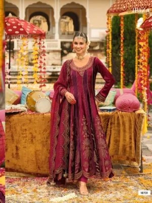 Ibiza anarkali 2 maroon velvet frock suit