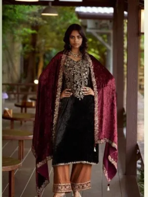 Black and red velvet suit design for women | Aiqa DOL