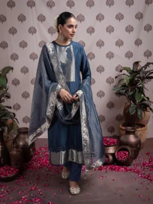 Naariti Parishi party wear designer silk suit for women | Blue