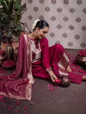 Naariti Parishi party wear designer silk suit for women | Red