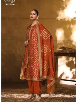 Latest Ganga Pure Silk Party Wear Salwar Suit for Women - Orange