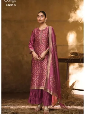 Latest Ganga Pure Silk Party Wear Salwar Suit for Women - Pink
