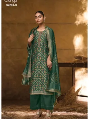 Latest Ganga Pure Silk Party Wear Salwar Suit for Women - Green
