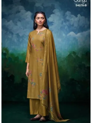 Ganga givara pashmina winter suits for women - Yellow