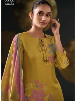 Ganga Pariniti pashmina winter suits for ladies - Yellow