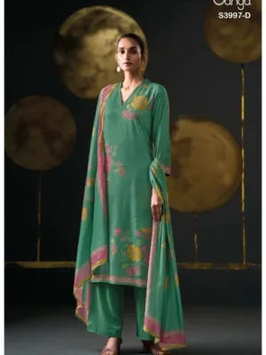 Ganga Pariniti pashmina winter suits for ladies - Green