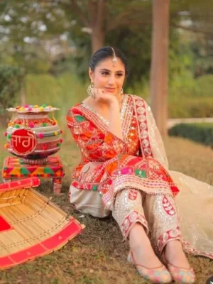 Phulkari suit with Gotta patti embroidery duppata | Jaggo suit