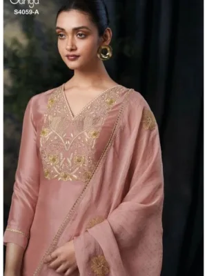 Ganga rashida Organza Silk suit for ladies - Pink