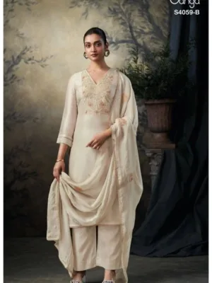 Ganga rashida Organza Silk suit for ladies - Off White